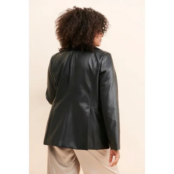 Anthropologie Hutch Layered Vegan Leather Blazer Jacket Coat Edgy Cool Unique 1X - Picture 2 of 13